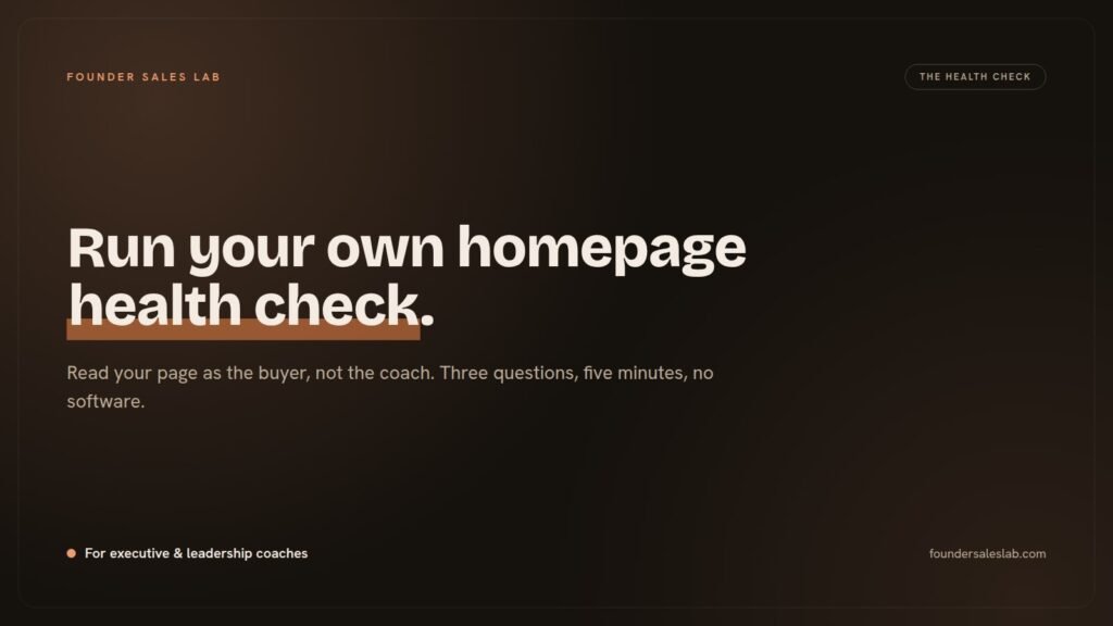 Founder Sales Lab banner reading "Run your own homepage health check."