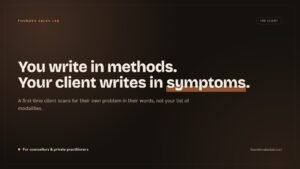 Founder Sales Lab banner reading "You write in methods. Your client writes in symptoms."